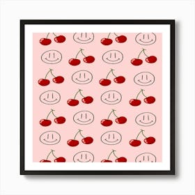 Cherry Smiley Faces Art Print