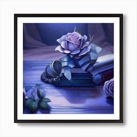 Roses And Books 1 Art Print