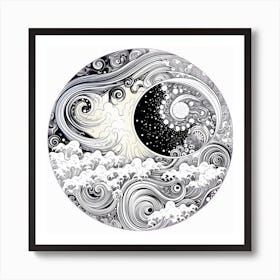 Moon And Waves 29 Art Print