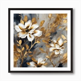 Gold And White Flowers 3 Art Print