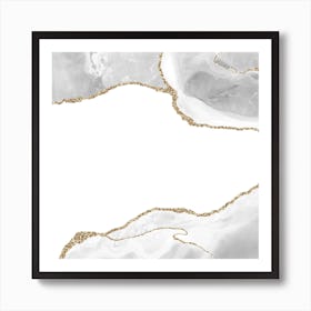 White & Gold Agate Texture 09 Art Print