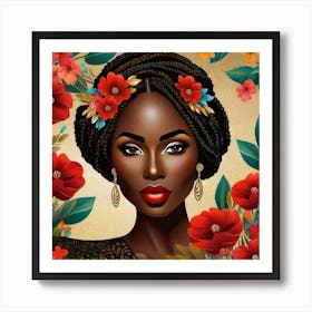 Black Woman With Flowers 2 Art Print