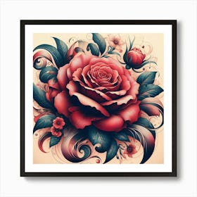 Aesthetic style, Large red rose flower 2 Art Print