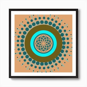 MidMod Boho Abstract Celestial Mandala Geometric in Aqua, Olive, and Sand Art Print