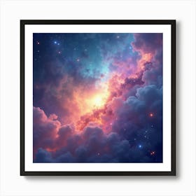 Colorful Watercolor Space With Ethereal Star Fields 1 Art Print