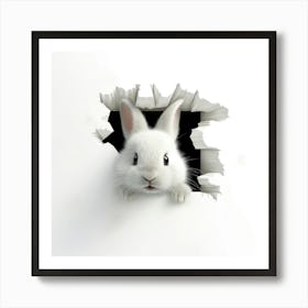 White Rabbit Peeking Out Of A Hole Art Print