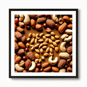 Nuts On A Brown Background Art Print