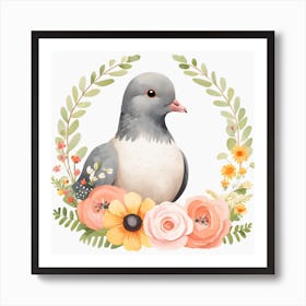 Floral Baby Pigeon Nursery Illustration (20) Art Print