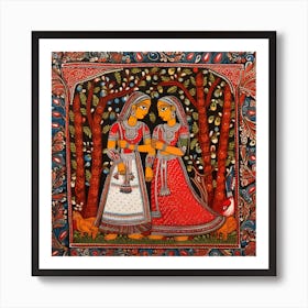 Two Indian Women In The Forest Art Print