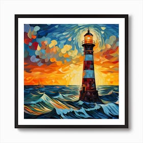 Lighthouse At Sunset 3 Art Print