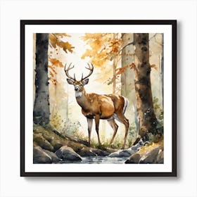 Deer In The Forest Watercolor Trending On Artstation Sharp Focus Studio Photo Intricate Details (3) Art Print