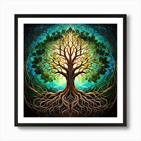 Tree Of Life, A Serene Forest Landscape With Wildlife Living In Harmony 2 Art Print