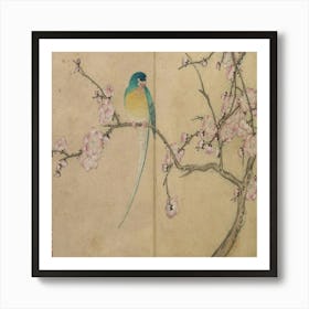 Bird Perched On A Cherry Blossom Art Print