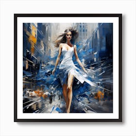 Woman In Blue Dress 2 Art Print