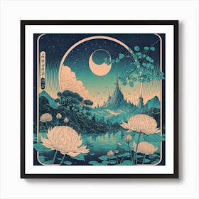 Moon And Flowers Art Print