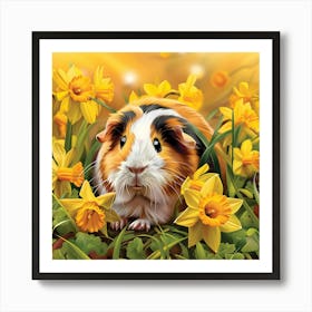 Guinea Pig & Daffodils Art Print