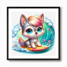 Cute Kitty On Surfboard Art Print