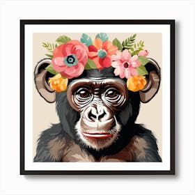 Floral Baby Gorilla Nursery Illustration (4) Art Print