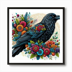 Raven With Flowers Art Print