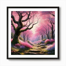 Cherry blossom forest in spring Art Print