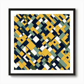 A Sophisticated Pattern Featuring Shapes And Bold Contrasting Colors like Mustard Yellow Navy Blue, flat art, 198 Art Print