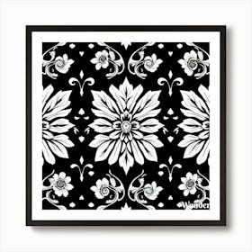 Black And White Floral Pattern 2 Art Print