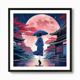 Asian Girl With Umbrella Art Print