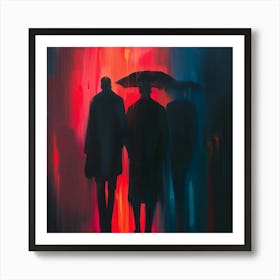 Three Men In The Rain Art Print