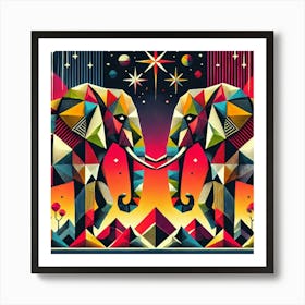 The Thriving Twins Elephants Art Print