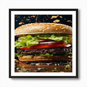 Burger In The Air Art Print