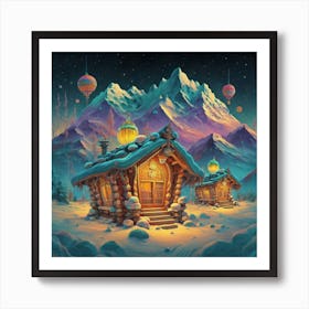 Mountain village snow wooden 6 29 Art Print