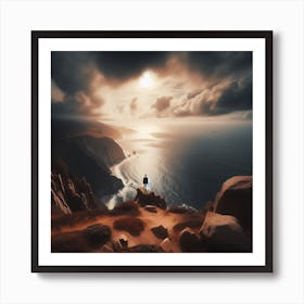 Person Standing On Top Of A Mountain Art Print