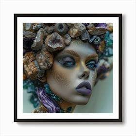 Mermaid Head with geodes Art Print