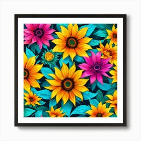 Sun Flowers In Multiple Colors 1 Art Print