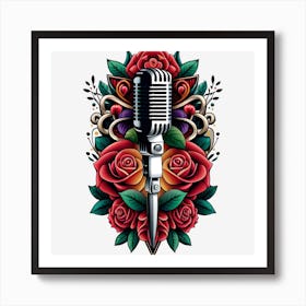 Roses And Microphone 1 Art Print