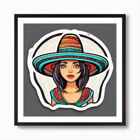 Mexican Woman With Sombrero Art Print