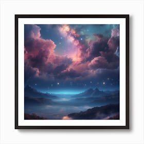 Night Sky With Clouds And Stars Art Print