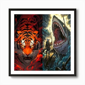 Tiger And Shark Art Print