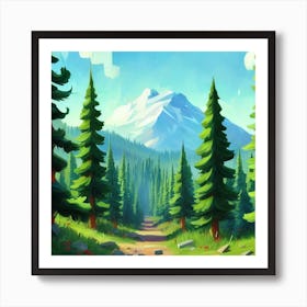 Path To The Mountains trees pines forest 4 Art Print