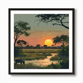 Sunset In The Savannah Art Print