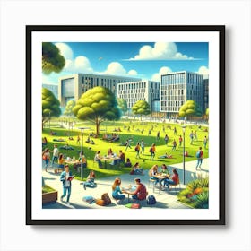 University Life Wall Print Art A Dynamic University Campus Scene Capturing The Essence Of Student Life, Perfect For Inspiring And Motivating Any Space Art Print