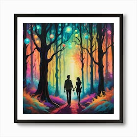 Couple In The Forest, Psychedelic Painting Art Art Print