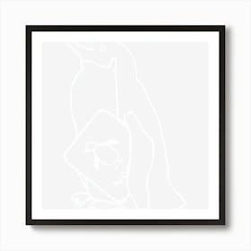 Cute Animals Penguin Self Portrait Minimal White Line Drawing Art Print