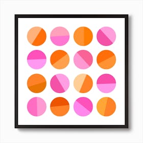 Pink And Orange Circles Dots Abstract Art Print