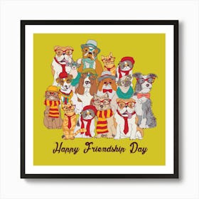 Group Fashion Best Friends Pets Fun Animals Green Card Art Print