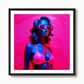 Abstract Neon Pink Bikini Woman Hot Art Print