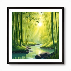 A Stream In A Bamboo Forest At Sun Rise Square Composition 335 Art Print