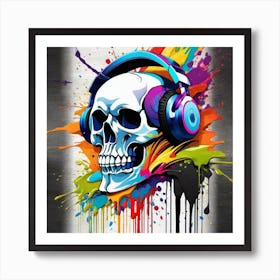 Skull With Headphones 74 Art Print