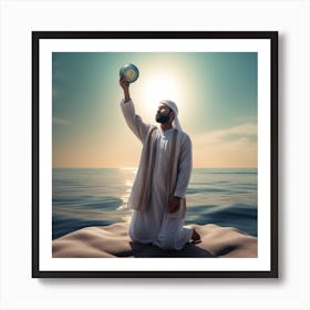 Muslim Man Holding A Globe Art Print