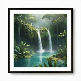 Waterfall In The Jungle paintings art print 7 Art Print